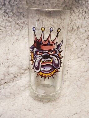 Ed Hardy by Christian Audigier Drinking Glass Bull Dog & Crown 12 oz Vtg Mug